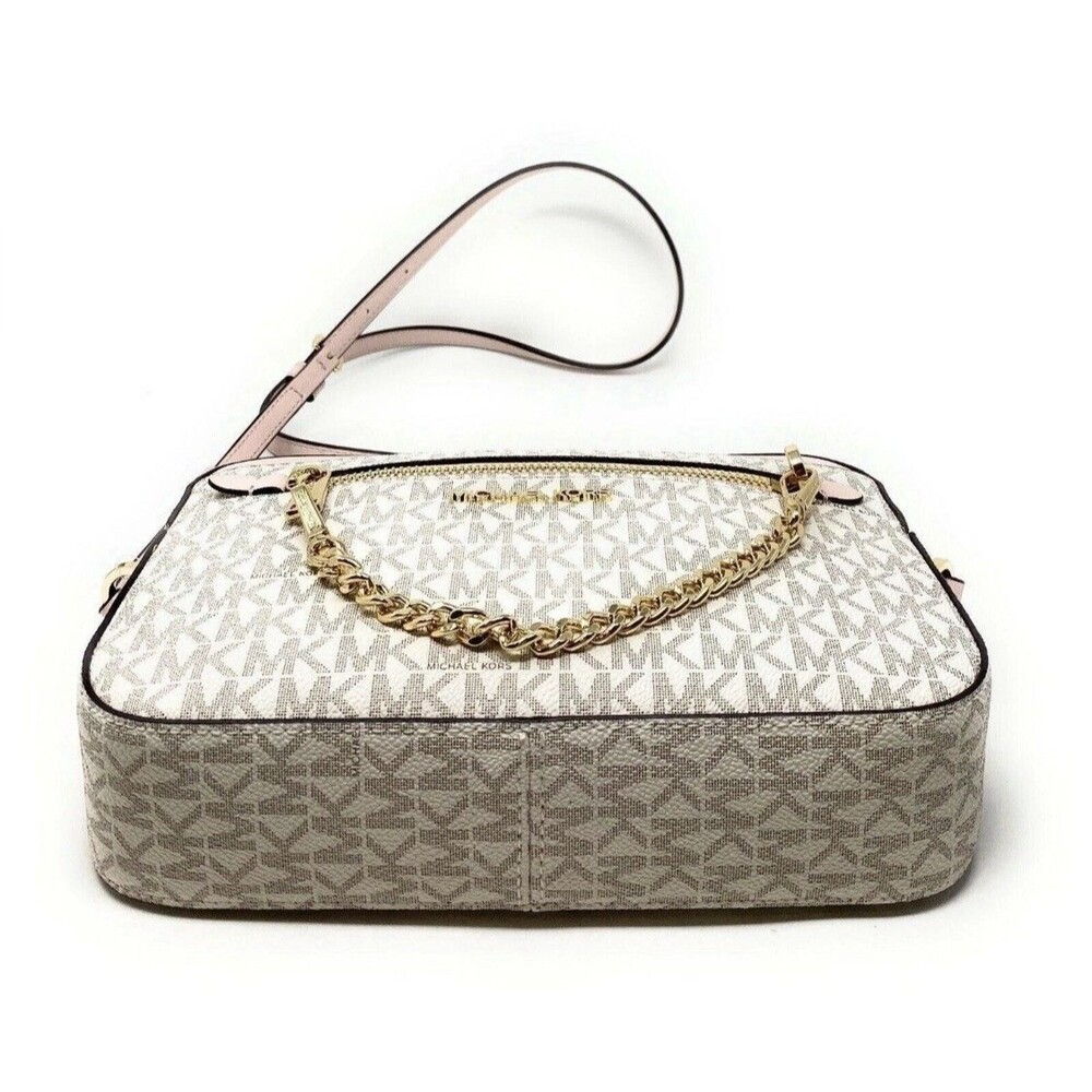 New Michael Kors Jet Large East West Zip Chain Crossbody Bag Vanilla Pink - Picture 15 of 16